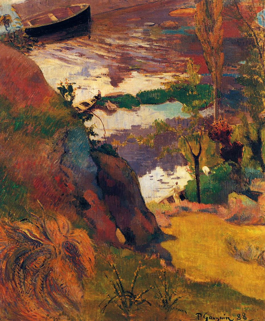 Fishermen and Bathers on the Aven - Paul Gauguin Painting